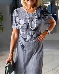 Dresuj okrągły szyję z krótkim rękawem