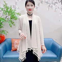 Szal jesienno-zimowy nowy damski plus size z ciepłymi szerokimi frędzlami