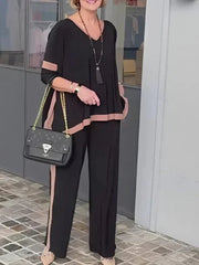 Women's V-neck 3/4 sleeves two piece summer suit