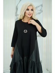 [S-5XL]💃 Elegancka retro丨Patchworkowe plisy丨Czarna sukienka o kroju litery A z rękawami trzy czwarte