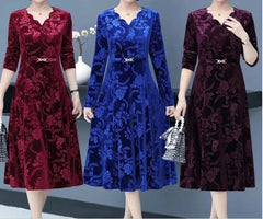 2024👗[XL-5XL]👗2024 złota aksamitna sukienka z długimi rękawami i dekoltem w szpic
