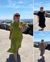 👗Modna sukienka z bawełny i lnu z okrągłym dekoltem