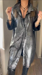 Skórzany trencz z klapami i cekinami z tyłu