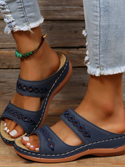 Damskie Retro antypoślizgowe okrągłe noski wygodne płaskie sandały codzienne kapcie