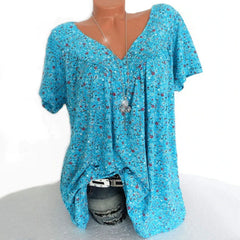 Luźny, swobodny T-shirt z krótkim rękawem w kształcie litery V