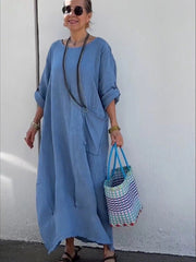 Długa sukienka z bawełny i lnu w stylu patchworku