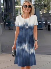 Niebieska sukienka z nadrukiem w rozmiarze plus