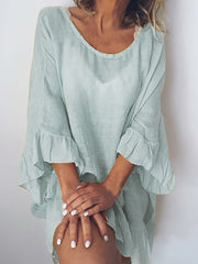 Luźna sukienka midi Elveswalt z falbaną w jednolitym kolorze