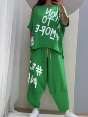 Regularny dwuczęściowy garnitur z nadrukiem i okrągłym dekoltem