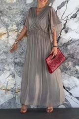 Stylowa i elegancka sukienka z szyfonu | Dekolt w serek, Krótki rękaw