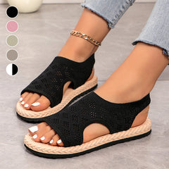 Damskie płaskie sandały z dzianiny siateczkowej z odkrytymi palcami