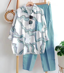 【L-4XL】 🌸 Luźny, wiosenny, pasiasty, dwuczęściowy garnitur