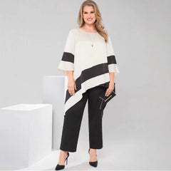 🤍Czarno-biały kontrastowy luźny top z okrągłym dekoltem i rozszerzanymi rękawami🖤