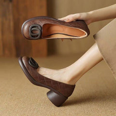 👠2025 nowe 5CM[35-40]Uniwersalne modne miękkie podeszwy retro grube obcasy okrągłe palce skórzane buty