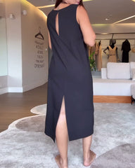 Sukienka casualowa z dekoltem w serek, bez rękawów, w jednolitym kolorze, z rozcięciem