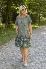Sukienka damska z bawełny i lnu z kwiatowym wzorem