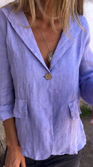 Jednorzędowy cienki płaszcz z bawełny i lnu, z klapami w stylu casual