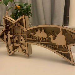 🎅LED Drewniane ozdoby świąteczne Szopka Lampa biurkowa w kształcie gwiazdy🌟