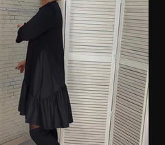 😍2024 Nowa elegancka czarna sukienka ✨ Luźna parka z plisowanym dekoltem i siedmiopunktowym rękawem