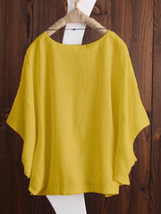 Koszule i topy lniane z okrągłym dekoltem i krótkim rękawem