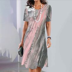 🌸Luźna sukienka z nadrukiem, z krótkim rękawem i okrągłym dekoltem