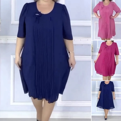 [S-4XL]🌺Damska plisowana sukienka z krótkim rękawem i okrągłym dekoltem