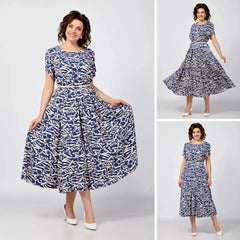 [S-5XL]2025 dopasowana niebieska sukienka z pełną spódnicą