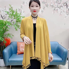 Szal jesienno-zimowy nowy damski plus size z ciepłymi szerokimi frędzlami