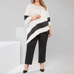 🤍Czarno-biały kontrastowy luźny top z okrągłym dekoltem i rozszerzanymi rękawami🖤