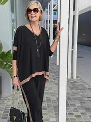 Women's V-neck 3/4 sleeves two piece summer suit