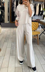 Damski zestaw casual w paski z klapami i rękawami