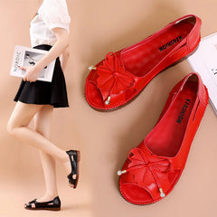 Jednokolorowe płaskie buty z odkrytym palcem do noszenia na zewnątrz, antypoślizgowe