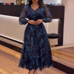 Wiosna nowa wysokiej jakości sukienka szyfonowa, elegancka i temperamentna