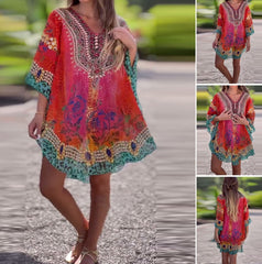 Elegancka bluzka w stylu boho z nadrukiem etnicznym