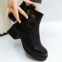 2024 Buty ze skóry naturalnej, grube, bawełniane, na grubym obcasie