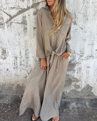 Koszula casualowa w jednolitym kolorze, dwuczęściowy garnitur z szerokimi nogawkami