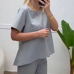 Solidne damskie topy z krótkimi rękawami & Pole dwuczęściowe