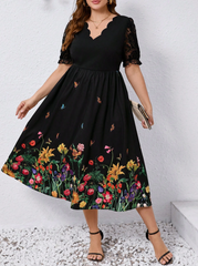 💥Nowa promocja produktu, powrót do pierwotnej ceny jutro!! ️💥🔥Sukienka damska z krótkim rękawem i koronką z nadrukiem motyli w dużych rozmiarach