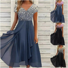 Sukienka damska letnia z nadrukiem i dekoltem w serek