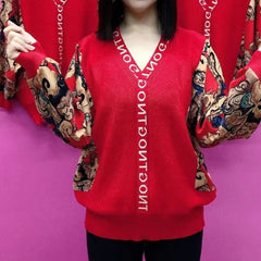 Modne na jesień i zimę 2024 luźne i zakrywające ciało topy z długim rękawem i dekoltem w kształcie litery V