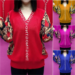 Modne na jesień i zimę 2024 luźne i zakrywające ciało topy z długim rękawem i dekoltem w kształcie litery V