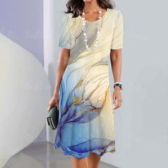 🌸Luźna sukienka z nadrukiem, z krótkim rękawem i okrągłym dekoltem