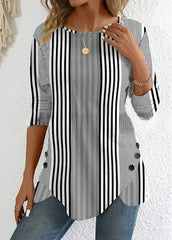 【XS-6XL】Damski top z okrągłym dekoltem i nadrukiem w paski z dekoltem w serek