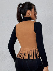 Jednolita kolorowa kamizelka z frędzlami, elegancka, modna kamizelka bez rękawów