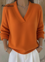 Damski sweter w jednolitym kolorze z dekoltem w serek