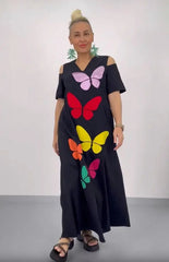 Summer new women's retro butterfly print long skirt