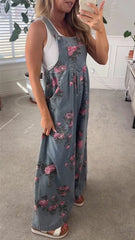 Damskie, drukowane, kieszonkowe, casualowe, jeansowe ogrodniczki