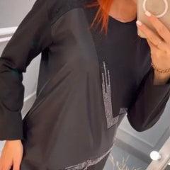 Nowa modna patchworkowa sukienka z okrągłym dekoltem