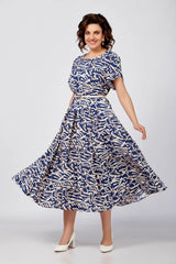 [S-5XL]2025 dopasowana niebieska sukienka z pełną spódnicą