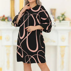 🌸 Sukienka z nadrukiem i okrągłym dekoltem i rękawami o długości 3/4